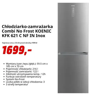 Chłodziarko-zamrażarka Combi No Frost KOENIC Inox promocja w Media Markt