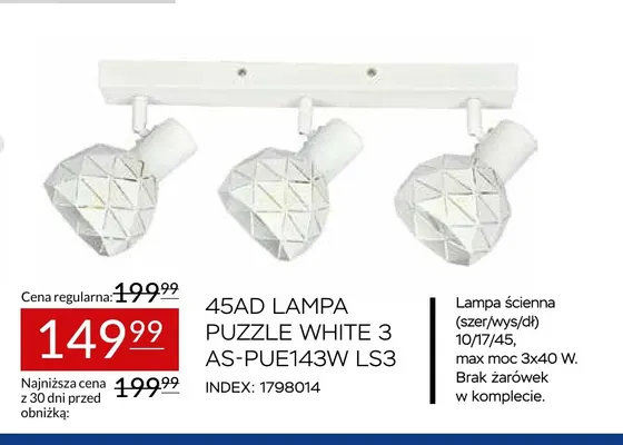 45AD Lampa Puzzle White 3 AS-PUE143W LS3 promocja w Abra Meble