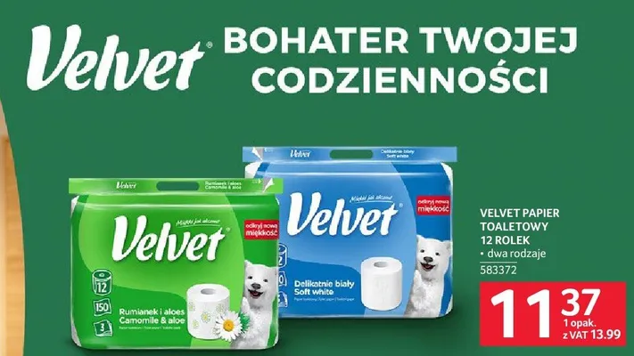 Papier toaletowy Velvet 12 rolek, dwa rodzaje, 583372 promocja w Selgros