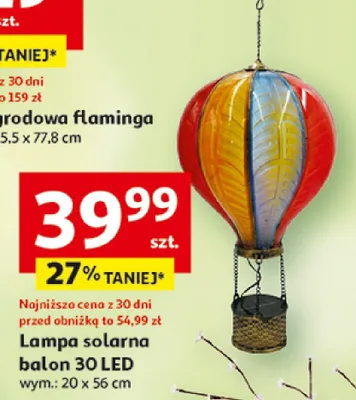 Lampa solarna balon 30 LED 20x56cm promocja w Auchan