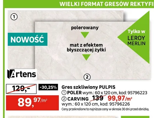 Gres szkliwny Artens Pulpis Carving promocja w Leroy Merlin