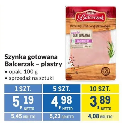 Szynka gotowana Balcerzak plastry promocja w Makro