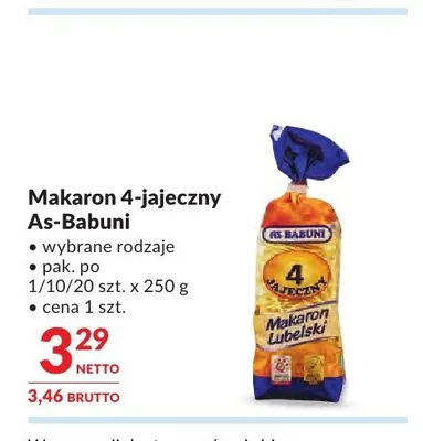 Makaron 4-jajeczny As-Babuni promocja w Makro