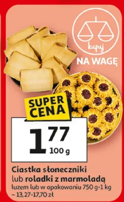 Ciastka słoneczniki lub rolladki z marmoladą luzem lub w opakowaniu promocja w Auchan