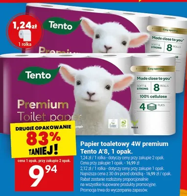 Papier toaletowy 4W premium Tento 4x8 promocja w Twój Market