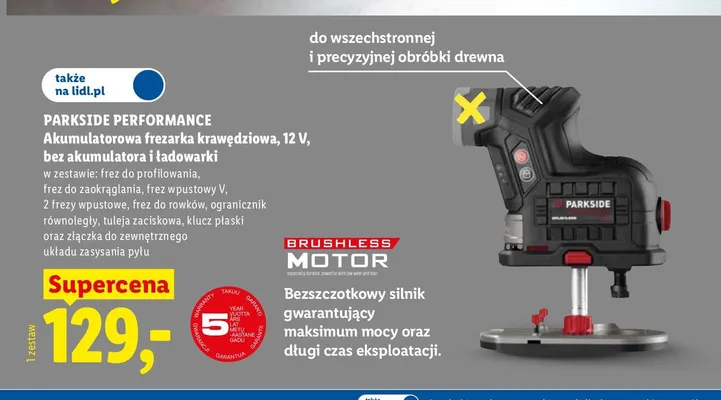 Akumulatorowa frezarka krawędziowa bez akumulatora i ładowarki Parkside Performance promocja w Lidl