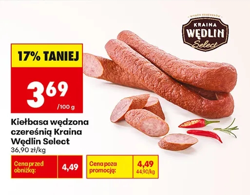 Kiełbasa wędzona czereśnią Kraina Wędlin Select promocja w Biedronka