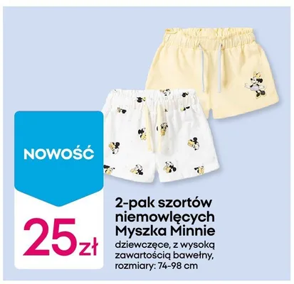 2-pak szortów niemowlęcych Disney Myszka Minnie dziewczęce z wysoką zawartością bawełny promocja w Pepco