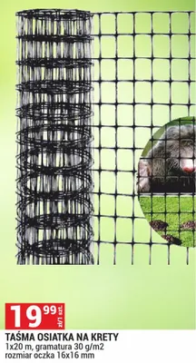 Taśma osiatka na krety 1x20 m, gramatura 30 g/m2, rozmiar oczka 16x16 mm promocja w Merkury Market