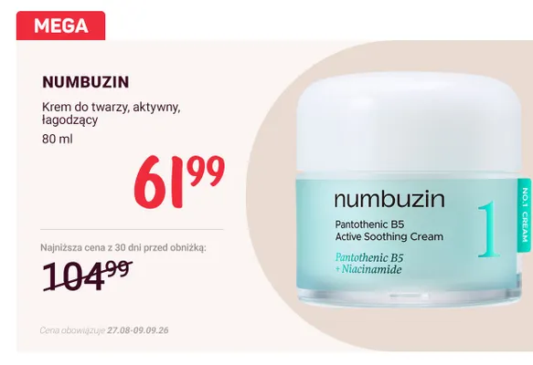 Krem do twarzy aktywny łagodzący Numbuzin promocja w Rossmann