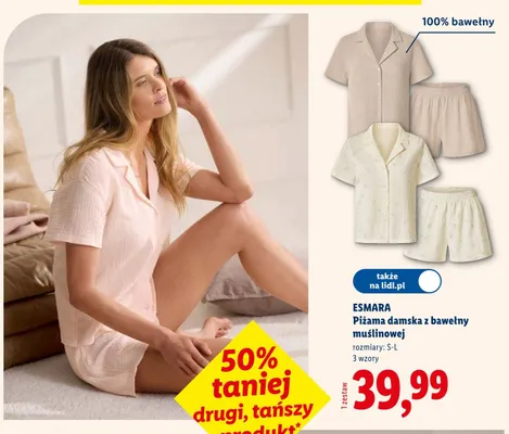 Piżama damska z bawełny muślinowej Esmara promocja w Lidl