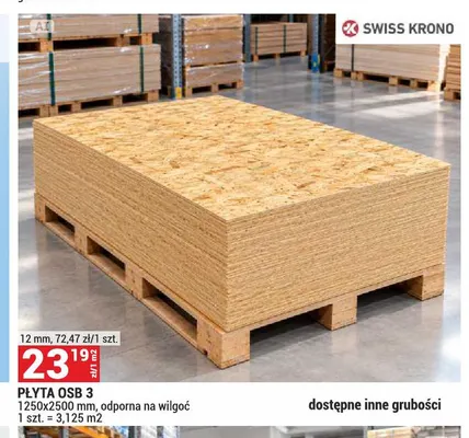 Płyta OSB 3 Swiss Krono 1250x2500 mm 12 promocja w Merkury Market