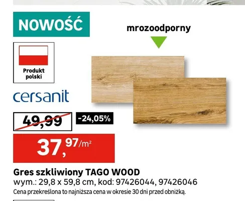 Gres szkliwiony Tago Wood Cersanit 29,8x59,8 cm promocja w Leroy Merlin