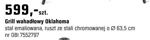 Grill wahadłowy Oklahoma stal emaliowana, ruszt ze stali chromowanej o Ø 63.5 cm promocja w OBI