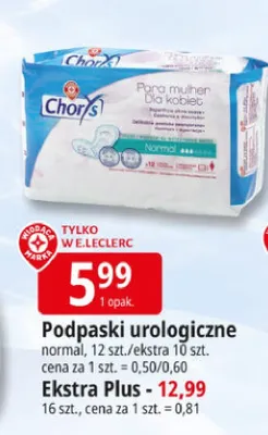 Podpaski urologiczne Chory's normal Ekstra Plus promocja w Leclerc