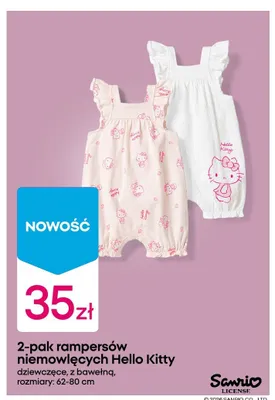 Rampersy niemowlęce Hello Kitty dziewczęce z bawełną 2-pak promocja w Pepco