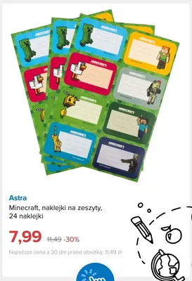 Naklejki na zeszyty Minecraft Astra promocja w Smyk
