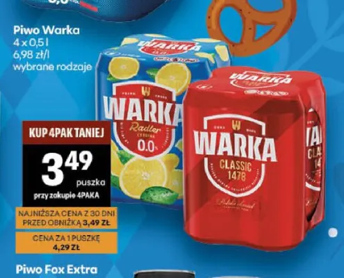 Piwo bezalkoholowe Warka Radler Cytryna 4-pak promocja w Delikatesy Centrum