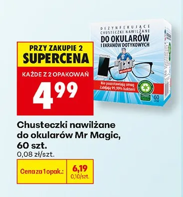Chusteczki nawilżane do okularów Mr Magic 60-pak promocja w Biedronka