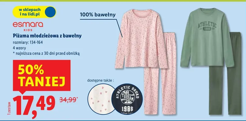 Piżama młodzieżowa z bawełny  promocja w Lidl