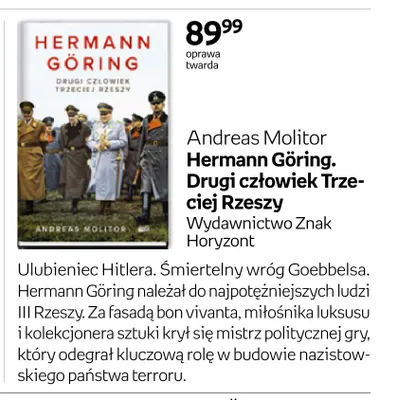 Książka Hermann Göring. Drugi człowiek Trzeciej Rzeszy Andreas Molitor promocja w Empik