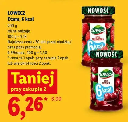 Dżem 6 kcal truskawkowy Łowicz promocja w Lidl
