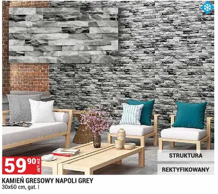 Kamień gresowy NAPOLI GREY 30x60cm gat. I struktura rektyfikowany promocja w Merkury Market