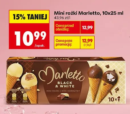 Mini rożki Marletto Black & White 10-pak 25 ml promocja w Biedronka