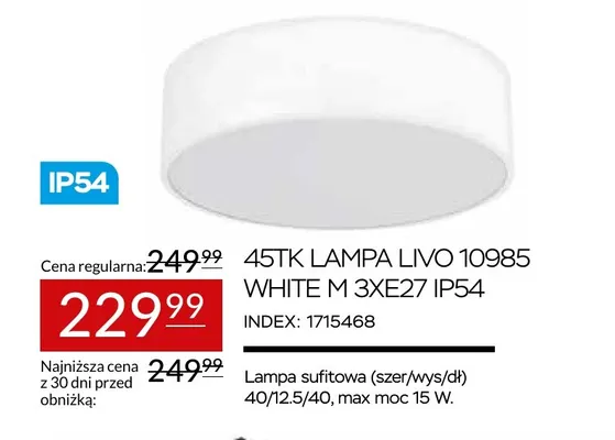 45TK Lampa Livo 10985 White M 3xE27 IP54 promocja w Abra Meble