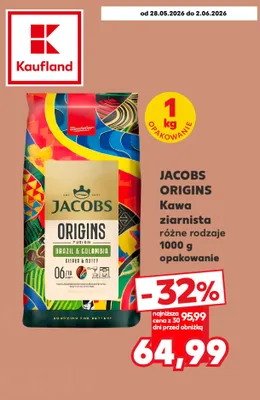 Kawa ziarnista Jacobs Origins Brazil & Colombia promocja w Kaufland