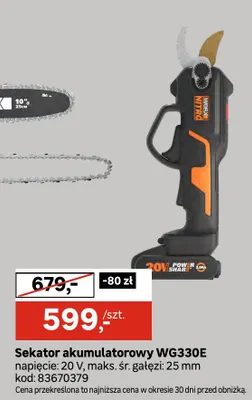 Sekator akumulatorowy WG330E Worx promocja w Leroy Merlin