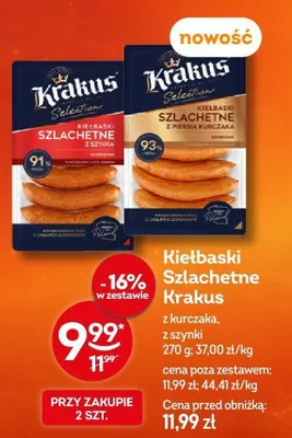 Kiełbaski Szlachetne z szynką Krakus promocja w Żabka