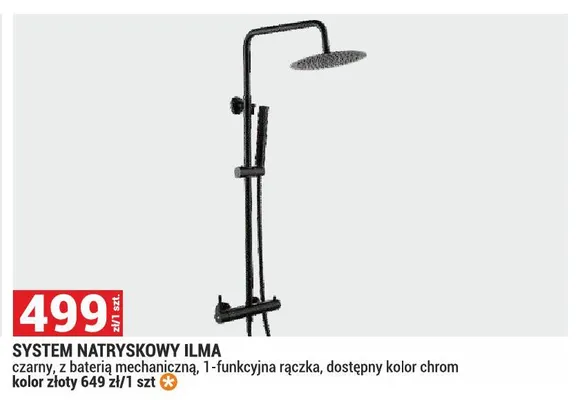System natryskowy Ilma czarny z baterią mechaniczną 1-funkcyjna rączka promocja w Merkury Market
