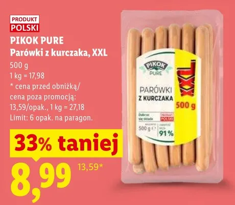 Parówki z kurczaka XXL Pikok Pure promocja w Lidl