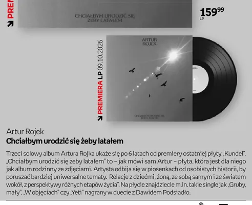 Płyta LP Artur Rojek Chciałbym urodzić się żeby latałem promocja w Empik