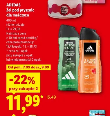 Żel pod prysznic dla mężczyzn Adidas Active Start promocja w Lidl