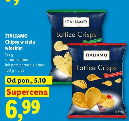 Chipsy w stylu włoskim serowo-ziołowe Italiamo promocja w Lidl