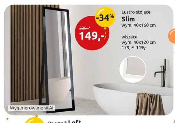 Lustro stojące Slim 40x160 cm promocja w Black Red White