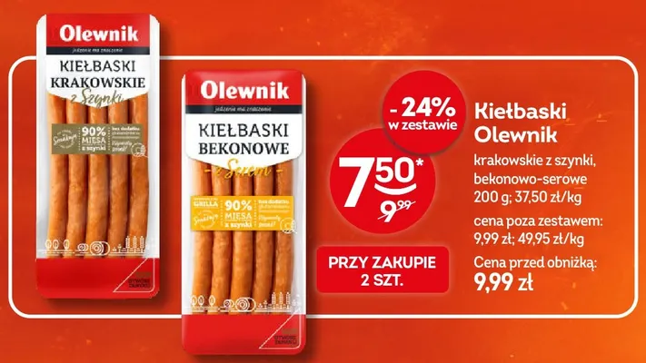Kiełbaski krakowskie z szynki Olewnik promocja w Żabka