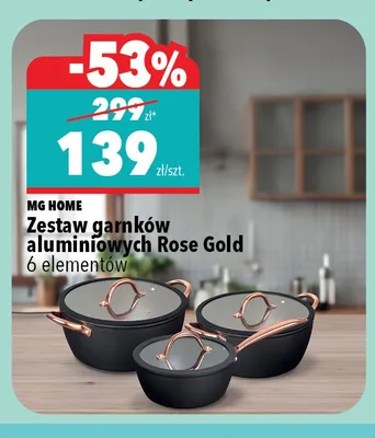 Zestaw garnków aluminiowych MG HOME Rose Gold 6 elementów promocja w Biedronka Home