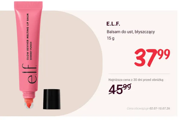 Balsam do ust błyszczący E.L.F. Glow Reviver Melting Lip Balm Sherbet Punch promocja w Rossmann