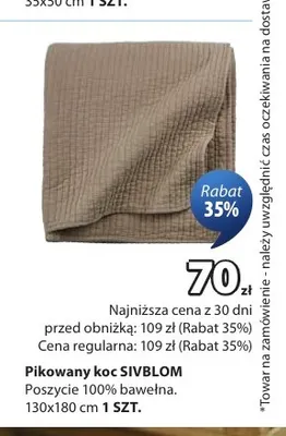 Pikowany koc Sivblom 130x180 cm promocja w Jysk