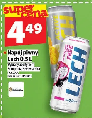 Napój piwny Lech 0,5l promocja w TOPAZ