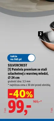 Patelnia premium ze stali szlachetnej z warstwą miedzi Ø 24 cm Silvercrest promocja w Lidl