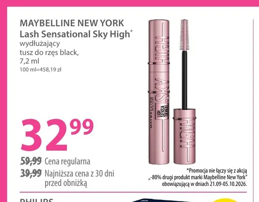 Lash Sensational Sky High wydłużający tusz do rzęs black Maybelline New York promocja w Hebe