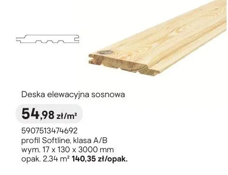 Deska elewacyjna sosnowa profil Softline, klasa A/B promocja w Castorama