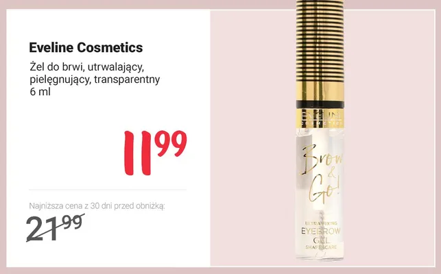 Żel do brwi utrwalający pielęgnujący transparentny Eveline Cosmetics Brow & Go! promocja w Rossmann
