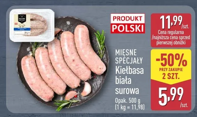 Kiełbasa biała surowa promocja w Aldi