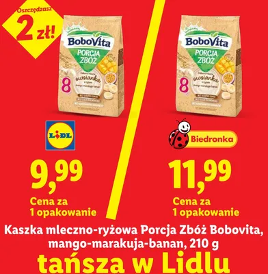 Kaszka mleczno-ryżowa Bobovita Porcja Zbóż mango-marakuja-banan promocja w Lidl
