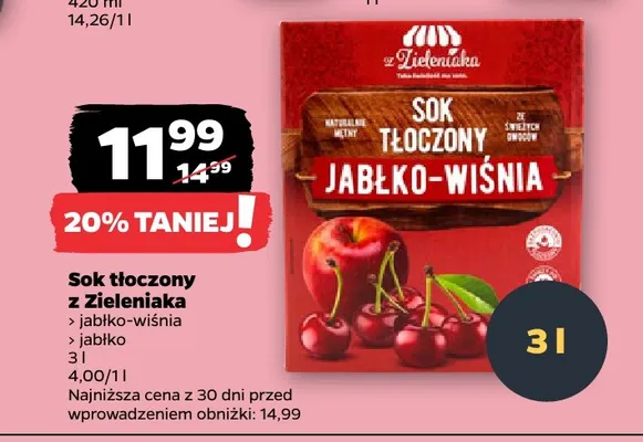 Sok tłoczony z Zieleniaka jabłko-wiśnia promocja w Netto